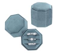 PATIKIL 3 Slots Vintage Velvet Ring Boxes, 2 Pack Octagonal Elegant His and Her Wedding Ring Jewelry Organizer Holders for Engagement Proposal Ceremony Anniversary, Steel Blue