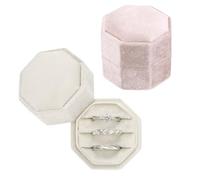 PATIKIL 3 Slots Vintage Velvet Ring Boxes, 2 Pack Octagonal Elegant His and Her Wedding Ring Jewelry Organizer Holders for Engagement Proposal Ceremony Anniversary, Champagne/Pink