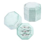 PATIKIL 3 Slots Vintage Velvet Ring Boxes, 2 Pack Octagonal Elegant His and Her Wedding Ring Jewelry Organizer Holders for Engagement Proposal Ceremony Anniversary, Light Blue