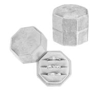 PATIKIL 3 Slots Vintage Velvet Ring Boxes, 2 Pack Octagonal Elegant His and Her Wedding Ring Jewelry Organizer Holders for Engagement Proposal Ceremony Anniversary, Gray
