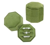 PATIKIL 3 Slots Vintage Velvet Ring Boxes, 2 Pack Octagonal Elegant His and Her Wedding Ring Jewelry Organizer Holders for Engagement Proposal Ceremony Anniversary, Olive Green