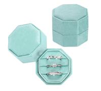 PATIKIL 3 Slots Vintage Velvet Ring Boxes, 2 Pack Octagonal Elegant His and Her Wedding Ring Jewelry Organizer Holders for Engagement Proposal Ceremony Anniversary, Sky Blue
