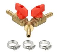 PATIKIL 3 Way Shut Off Ball Valve, 1/4" Y Shaped 3 Way Brass Garden Hose Barb Splitter Line Sprayer Parts Coolant Hose Valve Fitting with 2 Red Switch for Gas Fuel Oxygen, 1 Set