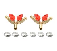 PATIKIL 3 Way Shut Off Ball Valve, 2/5" Y Shaped 3 Way Brass Garden Hose Barb Splitter Line Sprayer Parts Coolant Hose Valve Fitting with 2 Red Switch for Gas Fuel Oxygen, 2 Set