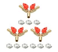 PATIKIL 3 Way Shut Off Ball Valve, 2/5" Y Shaped 3 Way Brass Garden Hose Barb Splitter Line Sprayer Parts Coolant Hose Valve Fitting with 2 Red Switch for Gas Fuel Oxygen, 3 Set