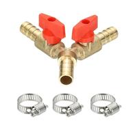 PATIKIL 3 Way Shut Off Ball Valve, 2/5" Y Shaped 3 Way Brass Garden Hose Barb Splitter Line Sprayer Parts Coolant Hose Valve Fitting with 2 Red Switch for Gas Fuel Oxygen, 1 Set