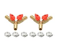 PATIKIL 3 Way Shut Off Ball Valve, 4/9" Y Shaped 3 Way Brass Garden Hose Barb Splitter Line Sprayer Parts Coolant Hose Valve Fitting with 2 Red Switch for Gas Fuel Oxygen, 2 Set