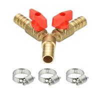 PATIKIL 3 Way Shut Off Ball Valve, 4/9" Y Shaped 3 Way Brass Garden Hose Barb Splitter Line Sprayer Parts Coolant Hose Valve Fitting with 2 Red Switch for Gas Fuel Oxygen, 1 Set