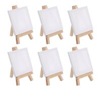 PATIKIL 3" x 3" Canvas Easel Set, 6 Set Mini Stretched Display Canvases Panel Board with Portable Tripod Wooden Holder Stand for Drawing Painting Art