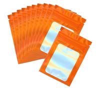 PATIKIL 3 x 4 Inch Holographic Packaging Bags, 100 Pcs Clear Window Resealable Food Storage Smell Proof Foil Pouch Bag for Small Business Party Favor Candy Jewelry, Orange