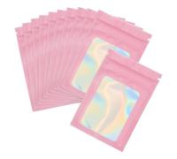PATIKIL 3 x 4 Inch Holographic Packaging Bags, 50 Pcs Clear Window Resealable Food Storage Smell Proof Foil Pouch Bag for Small Business Party Favor Candy Jewelry, Pink