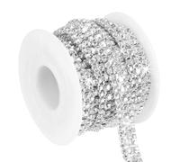 PATIKIL 3 Yards Rhinestone Chain Roll, 3 Rows Crystal Close Chain Bling Sewing Trim Strip for Clothing Crafts, DIY Costume Decoration, Bag Rim Embellishment, Silver/White