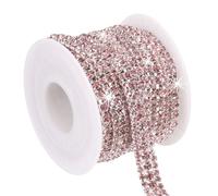 PATIKIL 3 Yards Rhinestone Chain Roll, 3 Rows Crystal Close Chain Bling Sewing Trim Strip for Clothing Crafts, DIY Costume Decoration, Bag Rim Embellishment, Silver/Pink