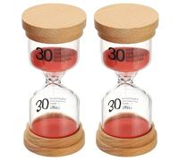 PATIKIL 30 Minute Sand Timer, 2 Pcs Wooden Sand Watch High Borosilicate Glass Sandglass Sand Clock for Games, Classroom, Kitchen, Office, Home Decoration, Red