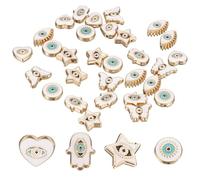 PATIKIL 30 Pcs Evil Eye Beads Bulk Colorful Alloy Enamel Loose Spacer Charm Beads for DIY Bracelet Earrings Necklace Crafts Jewelry Making, White