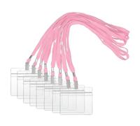 PATIKIL 30 Set Name Tag Holders with Lanyard, Plastic Waterproof Horizontal Badge Holder with Alligator Clip Lanyards for ID Badges Office Teacher Events Meetings, Pink(4x2 Inch)