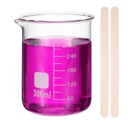 PATIKIL 300ml Glass Beaker, Measuring Glass Beaker Graduated Borosilicate Lab Cups Mug Low Form Heat Safe Transparent with 50pcs Wood Sticks for Laboratory Science Kitchen Liquids