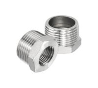 PATIKIL 304 Stainless Steel Reducer Hex Bushing 2 Pcs, 1" BSPT Male to 1/2" BSPT Female Pipe Reducing Adapter Fitting Connector for Water Gas Hydraulic Pipes Shower Hose, Silver