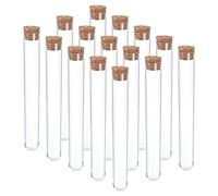 PATIKIL 30ml Plastic Test Tubes with Cork Stoppers, 15Pcs 150x20mm Tubes for Scientific Party Decoration Candy Bead Storage Bath Salt Lab Use, Clear