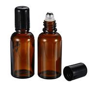 PATIKIL 30mL Roller Bottles, 3 Pack Amber Glass Essential Oil Roller Ball Black Caps Refillable Sample Containers, Brown