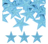 PATIKIL 30mm Iron on Patches for Clothes, 30Pcs Star Patch Hot Melt Adhesive Sew Embroidered Appliques for Clothing Decoration Backpack Jean Hat, Blue