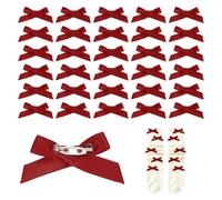 PATIKIL 30pcs Bow Charms for Socks,Ribbon Bow Brooch Safety Pins Mini Ribbon Bow Junk Socks Charms Brooch Pins for Shoes, Shirts, Hats, Jeans, Clothing Accessories Bulk(Burgundy)