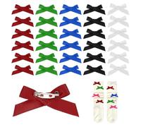 PATIKIL 30pcs Bow Charms for Socks,Ribbon Bow Brooch Safety Pins Mini Ribbon Bow Junk Socks Charms Brooch Pins for Shoes, Shirts, Hats, Jeans(White/Burgundy/Sapphire Blue/Black/Dark Green)
