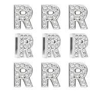 PATIKIL 30pcs Letter Charm, Rhinestone Letter Charm Crystal Alphabet Slide Wristbands Charm Pendant for Jewelry Making Leather Collar Necklace Bracelets Hair Clips, Silvery, R