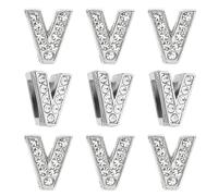 PATIKIL 30pcs Letter Charm, Rhinestone Letter Charm Crystal Alphabet Slide Wristbands Charm Pendant for Jewelry Making Leather Collar Necklace Bracelets Hair Clips, Silvery, V