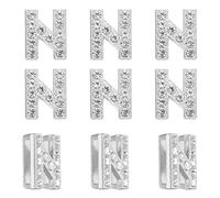 PATIKIL 30pcs Letter Charm, Rhinestone Letter N Charm Crystal Alphabet Slide Wristbands Pendant for Jewelry Making Leather Collar Necklace, Silvery, 14mm