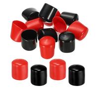 PATIKIL 32 mm Round Rubber End Caps, 12 Pack Vinyl Bolt Cover Caps Flexible Screw Thread Protectors for Metal Tubing Rod Bolts, Black-Red