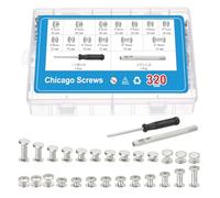 PATIKIL 320 Sets Phillips Chicago Screws Assorted Kit with Punch and Screwdriver, 6 Size M5 Carbon Steel Rivets Binding Post Fasteners Screw for DIY Leather Craft Bookbinding, Silver Tone