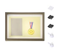 PATIKIL 320x230mm Shadow Box Frame, Horizontal Wooden Medal Display Case Shadow Box with 2 Push Pins Hook 1 Adhesive for Wall Tabletop Display Photos Race Soccer Medal, Walnut Color