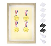PATIKIL 320x230mm Shadow Box Frame, Vertical Wooden Medal Display Case Shadow Box with 2 Push Pins Hook 4 Adhesive for Wall Tabletop Display Tickets Photos Race Soccer Medal, White