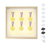 PATIKIL 320x320mm Shadow Box Frame, Wooden Medal Display Case Shadow Box with 2 Push Pins Hook 6 Adhesive for Wall Tabletop Display Tickets Photos Race Soccer Medal, White