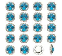 PATIKIL 32Pcs Rhinestone Buttons, Flatback Sew on Rhinestones with Crystals Glass Metal Base Claw Gems for Crafts Clothes Shoes Hats Bags, Lake Blue
