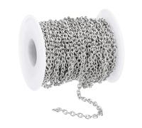 PATIKIL 33Ft 304 Stainless Steel Cable Link Chains, 4mm Width Flat Metal Links Chains Jewelry Roll Spool Bulk Chain for Jewelry Making DIY Craft, Silver Tone