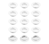 PATIKIL 34mm Circular Air Vents, 15 Pcs Round Mesh Hole Flat Soffit Vents Stainless Steel Dual Panel Round Mesh Hole Louver for Bathroom Kitchen Wardrobes Shoe Sundry Cabinets, White