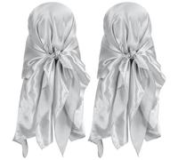 PATIKIL 35 Inch Satin Head Scarf, 2Pcs Large Square Scarf Silk Feeling Hair Bandanas Sleeping Head Wrapping Scarves for Women, Light Grey