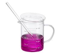 PATIKIL 350ml Glass Measuring Cup, Borosilicate Glass Beaker Graduated Liquid Measure Cups with Glass-Lid Straw V-Shaped Spout for Kitchen Drinking Restaurant, White Printed Scale