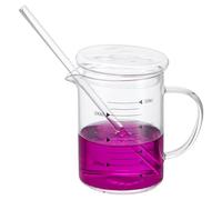 PATIKIL 350ml Glass Measuring Cup, Borosilicate Glass Beaker Graduated Liquid Measure Cups with Glass-Lid Straw V-Shaped Spout for Kitchen Drinking Restaurant, Black Printed Scale