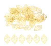 PATIKIL 35mm Leaf Pendants, 100 Pack Metal Tree Leaf Beads Bulk Leaves Charm Mesh for Jewelry Making Bracelet Necklace Earring Keychain Style 1, Golden