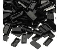 PATIKIL 370 Pcs Flat Blocks Bulk, 1x2 Square Black Classic Tiles Smooth Surface Mini Building Blocks Accessories Compatible Bricks Kits for Building Floor Walls Mosaic Pixel Arts
