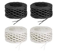 PATIKIL 394 Feet Raffia Ribbon, 4 Rolls Raffia Yarn Paper Rope Twine String for Crochet Bags Craft Festival Gifts Bouquets Wrapping, White, Black