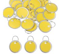 PATIKIL 3cm Metal Rim Key Tags 25 Pack Blank Round Paper Tags Bulk Writable Keychain Identifiers with Split Rings for Car Door Drawer Key Luggage Pet, Yellow