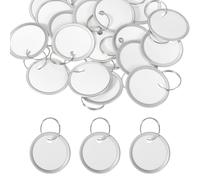 PATIKIL 3cm Metal Rim Key Tags 25 Pack Blank Round Paper Tags Bulk Writable Keychain Identifiers with Split Rings for Car Door Drawer Key Luggage Pet, White