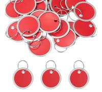 PATIKIL 3cm Metal Rim Key Tags 25 Pack Blank Round Paper Tags Bulk Writable Keychain Identifiers with Split Rings for Car Door Drawer Key Luggage Pet, Red