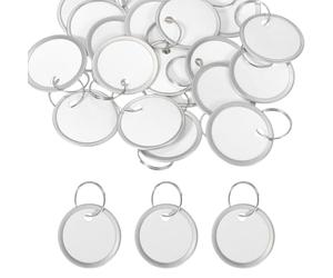 PATIKIL 3cm Metal Rim Key Tags 25 Pack Blank Round Paper Tags Bulk Writable Keychain Identifiers with Split Rings for Car Door Drawer Key Luggage Pet, White