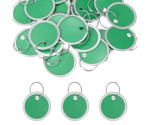 PATIKIL 3cm Metal Rim Key Tags 25 Pack Blank Round Paper Tags Bulk Writable Keychain Identifiers with Split Rings for Car Door Drawer Key Luggage Pet, Green