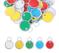 PATIKIL 3cm Metal Rim Key Tags 50 Pack Blank Round Paper Tags Bulk Writable Keychain Identifiers with Split Rings for Car Door Drawer Key Luggage Pet, Multicolor